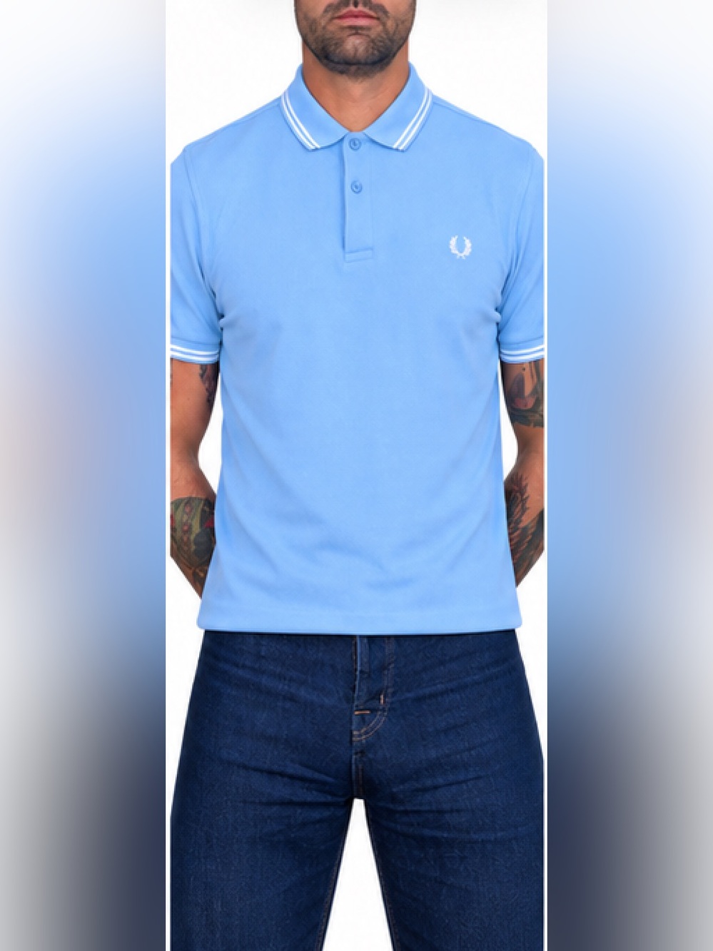 Fred Perry Light Blue Short Sleeve Pique Polo with White Trim